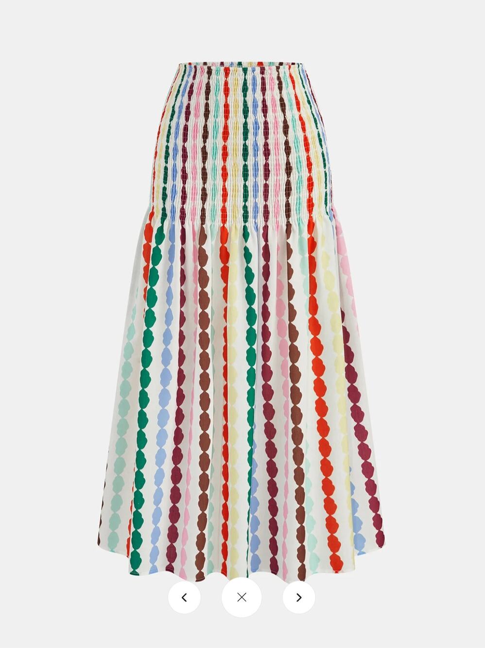 NWT Commense Rainbow Stripe Smocked Waist Midi Skirt Sz M